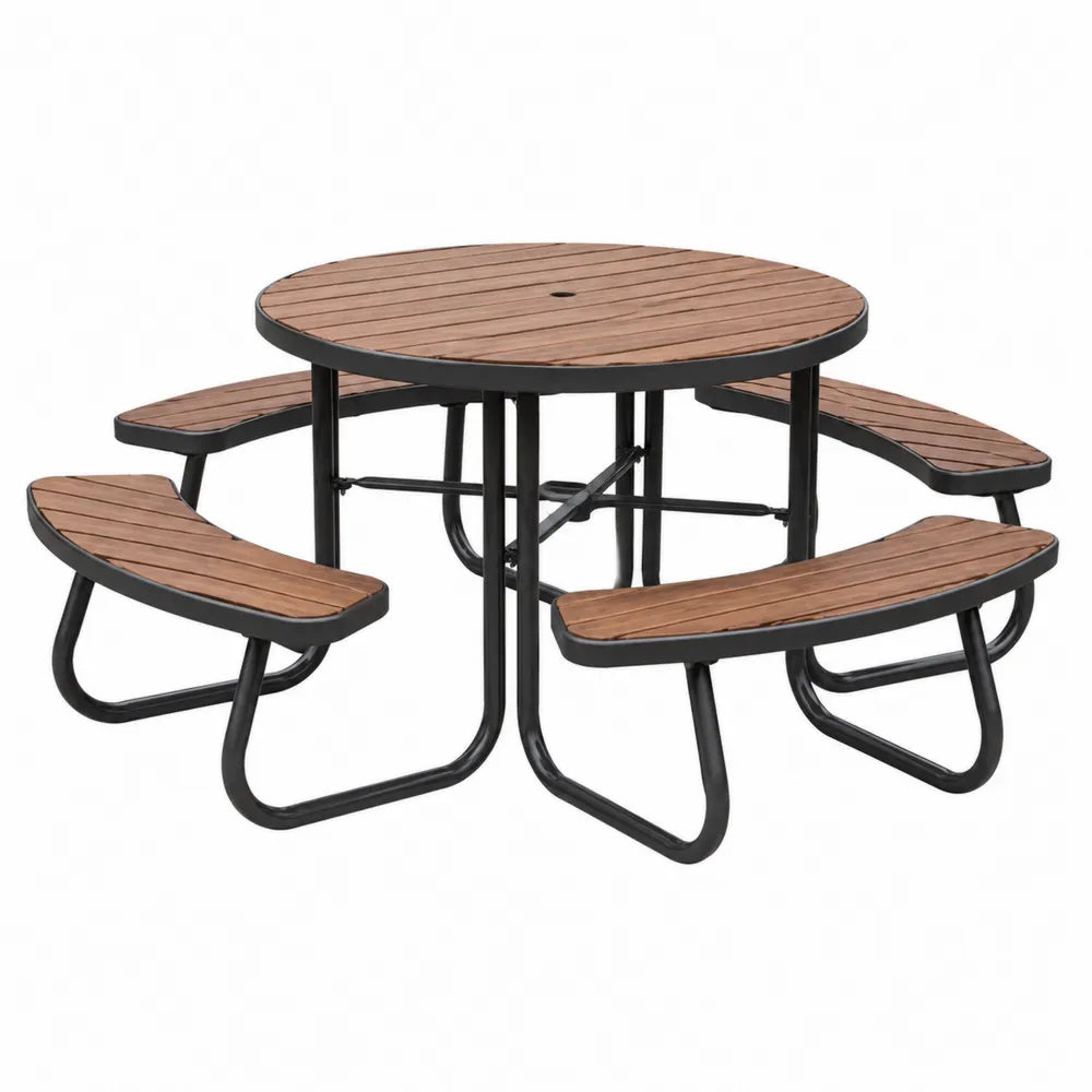 Runder Garten-Picknicktisch mit Sitzbank-Set Akazienholz/Stahl Ø120cm