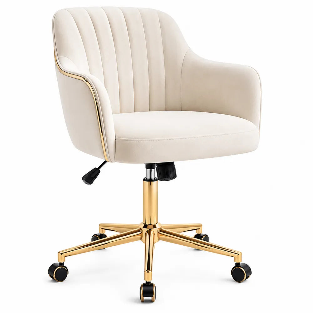 Bürostuhl Samt Beige mit Metallgestell