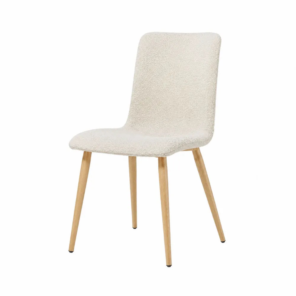 Esszimmerstuhl Bouclé mit Massivholzbeinen Creme