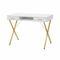 Schreibtisch mit zwei Schubladen Metallgestell MDF Weiß Gold 120 cm