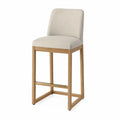 Barhocker mit Eichenrahmen und Polyesterbezug, Beige