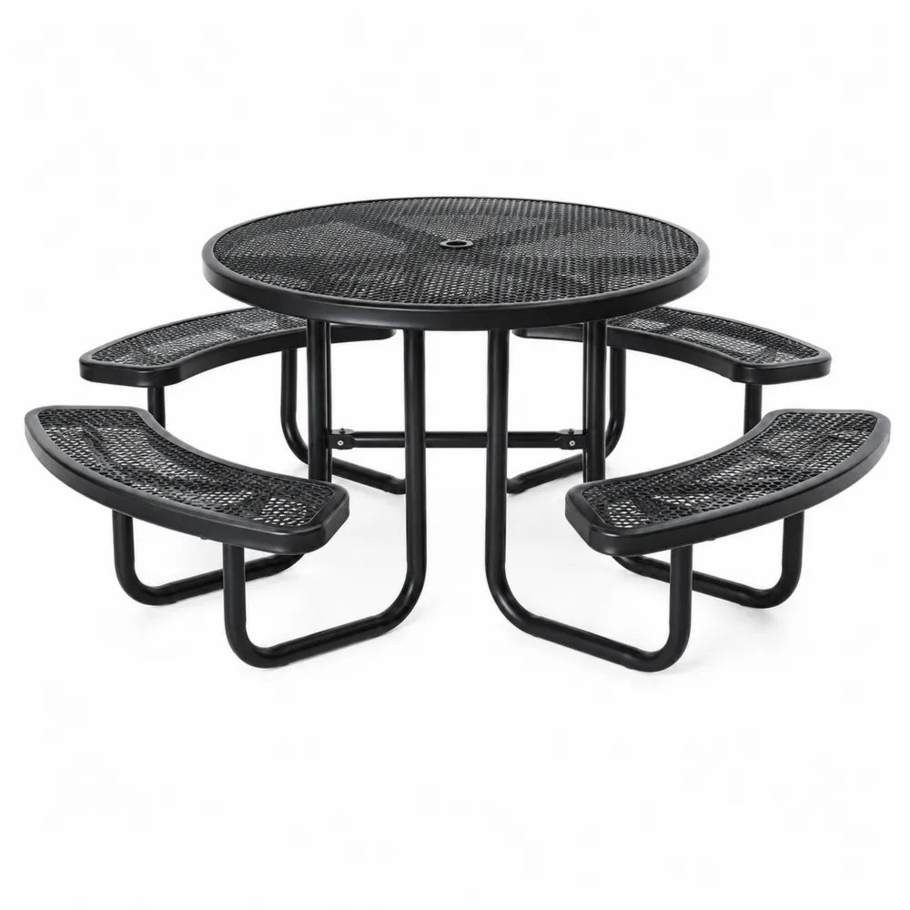 Runder Stahltisch mit Sitzbänken, Schwarz, 120 cm