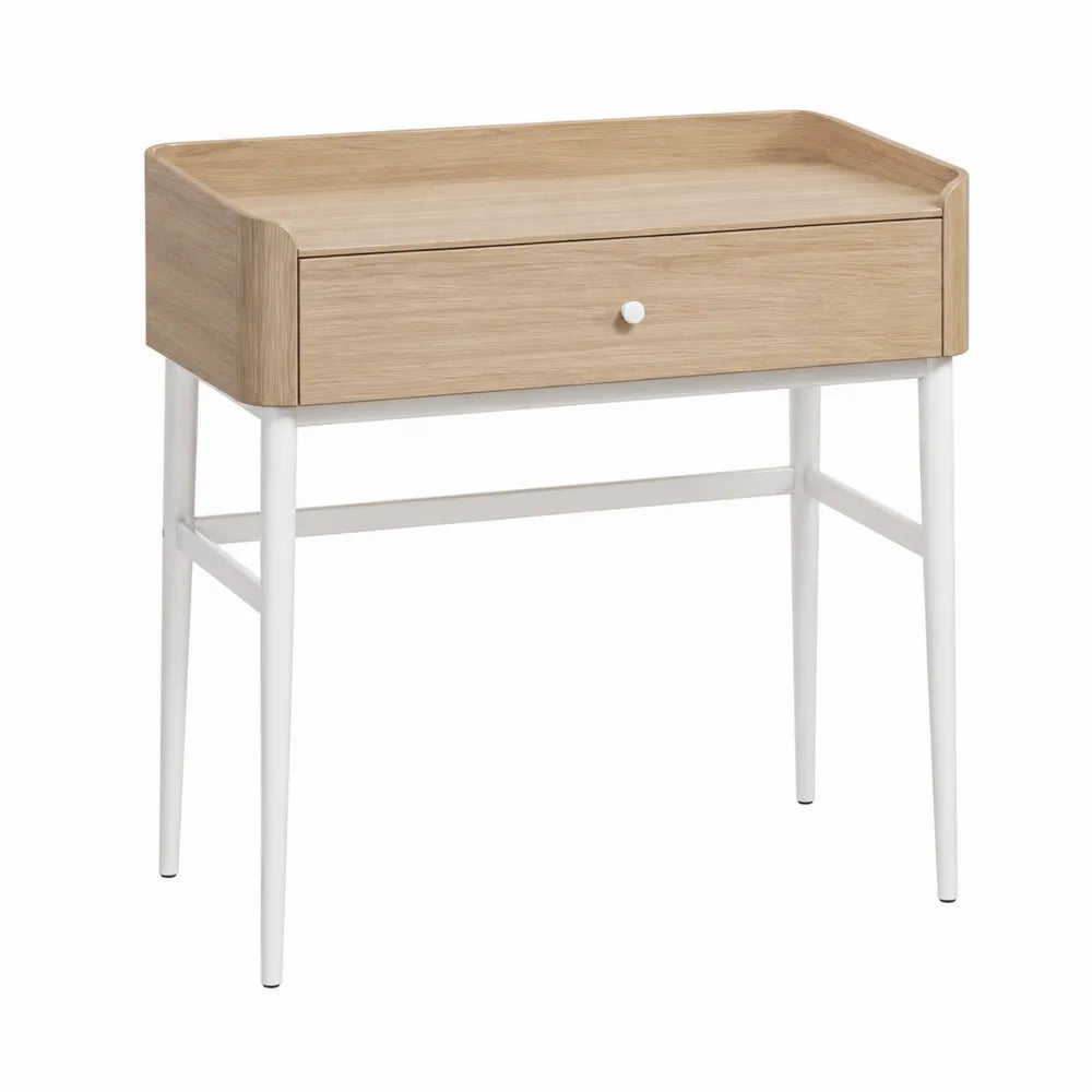 Nachttisch Eiche Furnier mit Metallbeinen und Schublade