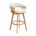Barhocker Eiche Holz Beige Stoffpolster 100cm