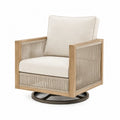 Drehbarer Sessel aus Eukalyptusholz mit Polyester-Seilgeflecht und Polyester-Polster Beige