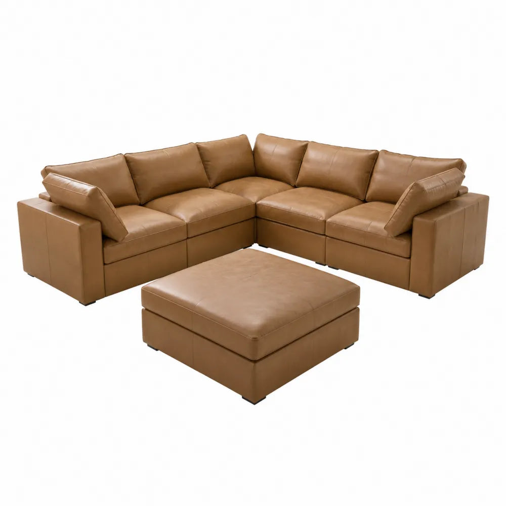 Modulares Ledersofa Set L-Form Braun