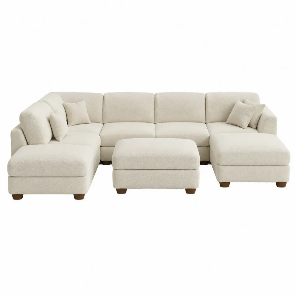 Modulares Ecksofa Set aus Polyestergewebe mit Holzfüßen, Beige