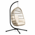 Outdoor Hängesessel Rattan mit Stahlgestell und Kissen Beige