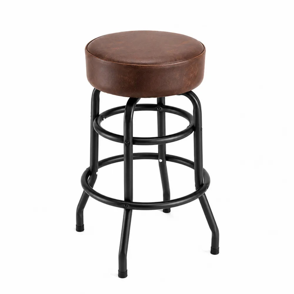 Runder Barhocker mit PU-Sitz in Braun und Metallrahmen, Höhe 75 cm
