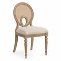 Esszimmerstuhl aus Eichenholz mit Rattangeflecht und Leinenbezug