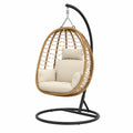 Rattan Hängesessel mit Stahlgestell und Polyesterkissen, Beige