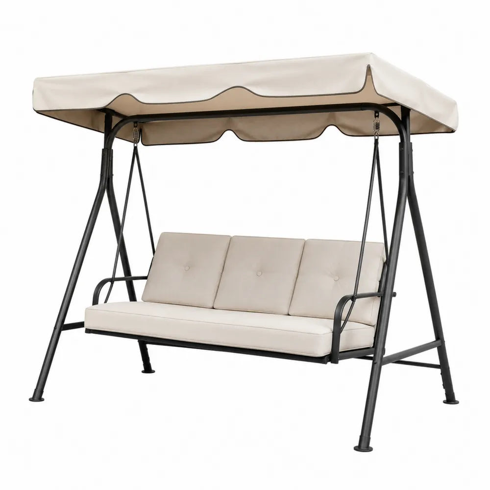Garten-Schaukelbank 3-Sitzer Stahlrahmen Beige Polyester