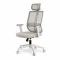 Ergonomischer Bürostuhl mit Netzrückenlehne und Kopfstütze in Grau