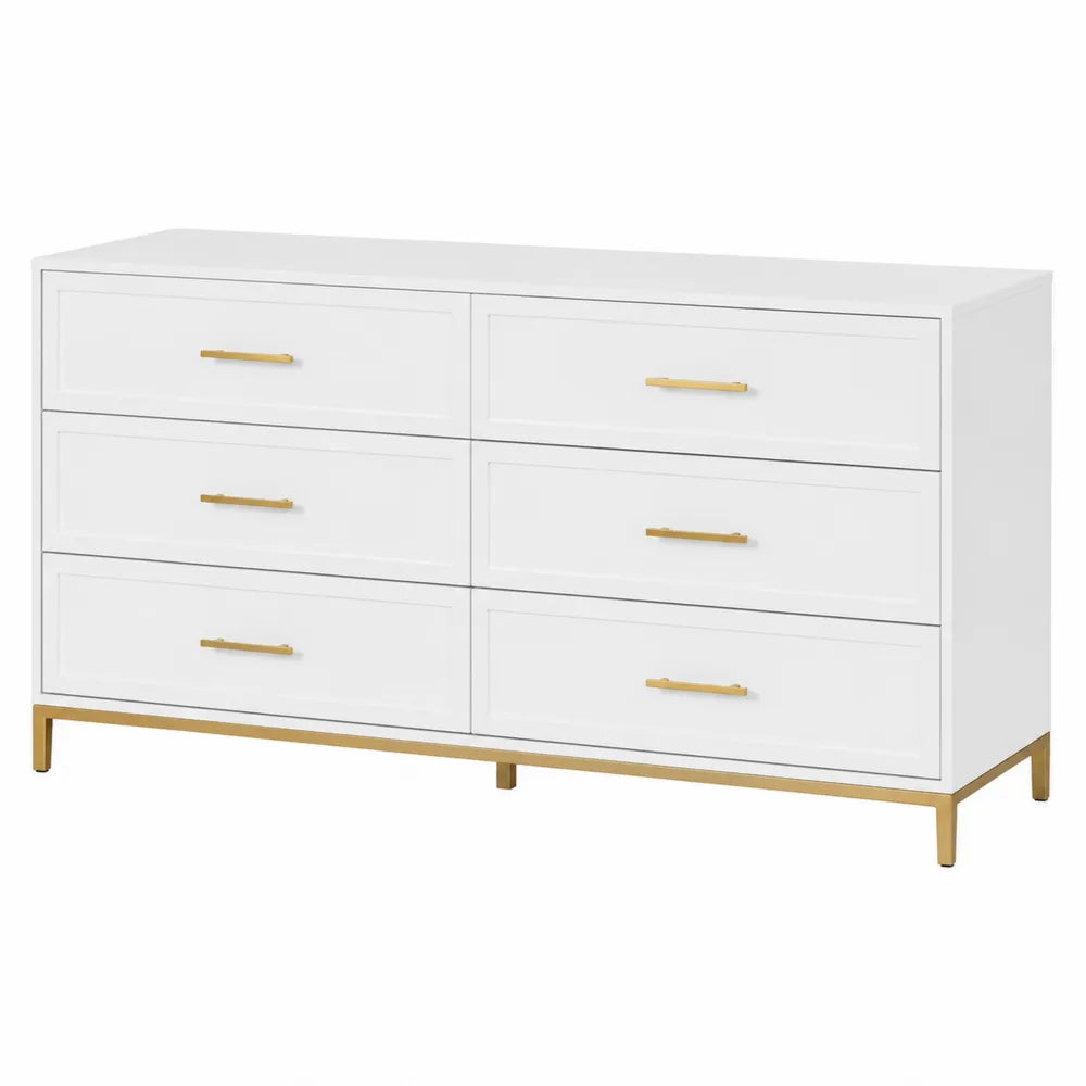 Weiße Kommode mit 6 Schubladen aus MDF und Metall 120cm