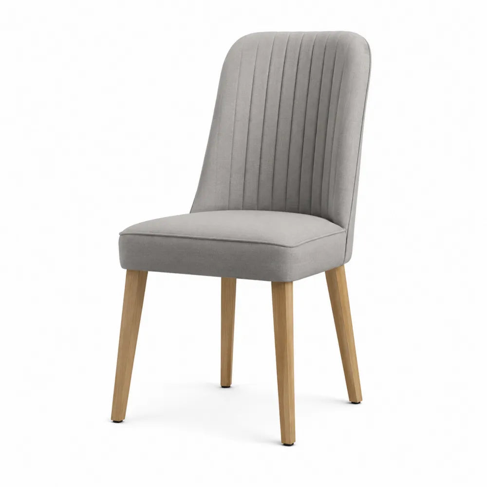 Esszimmerstuhl aus Polyester Stoff Grau mit Eiche Holzbeinen