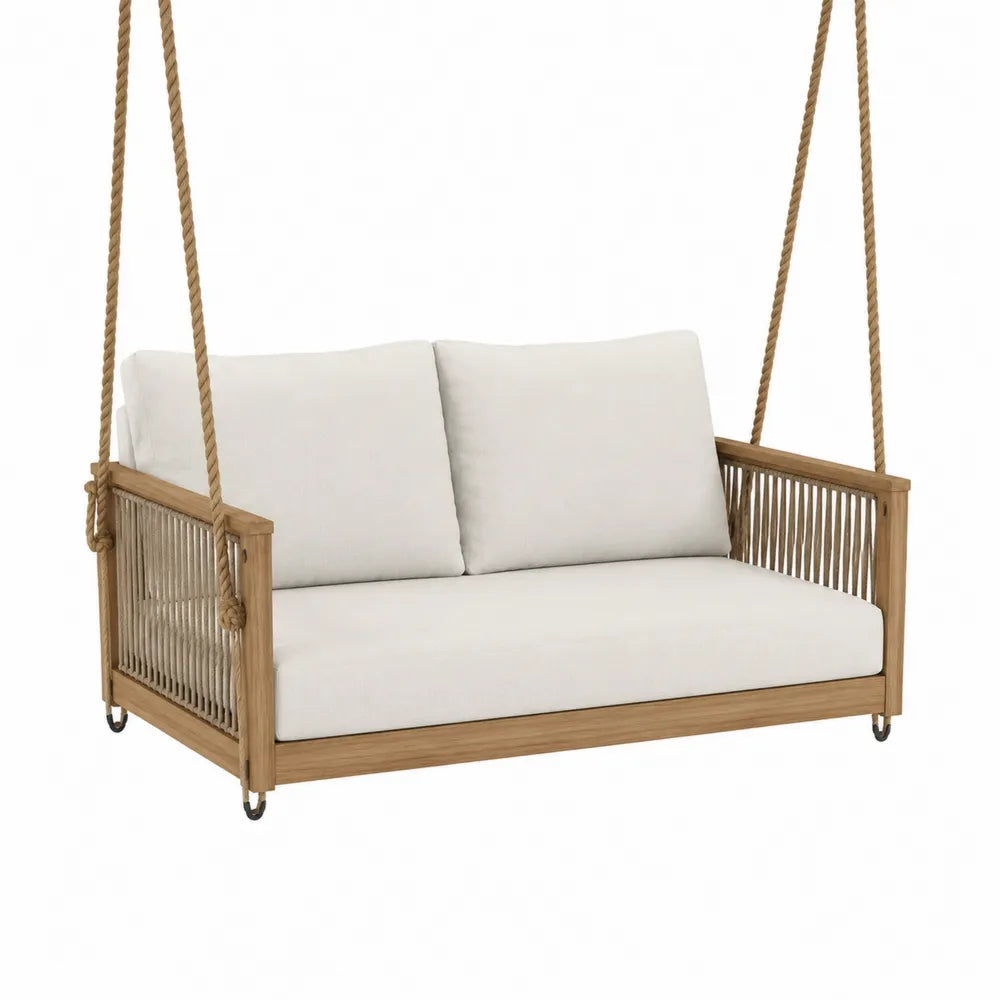 Teakholz Schaukelsitz mit Polyesterkissen Beige