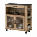 Sideboard aus Eichenholz mit Rollen und Glasfronten