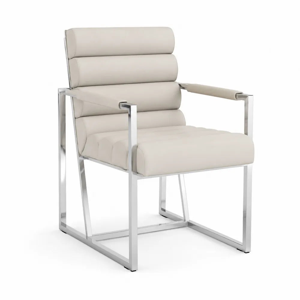 Esszimmerstuhl mit Kunstleder und Chromstahl, Beige
