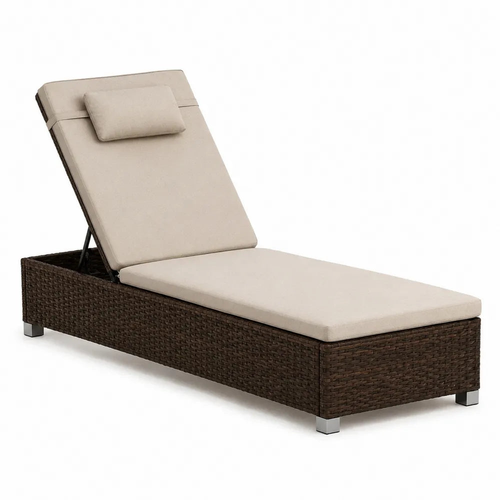 Polyrattan Sonnenliege Braun mit Aluminiumrahmen