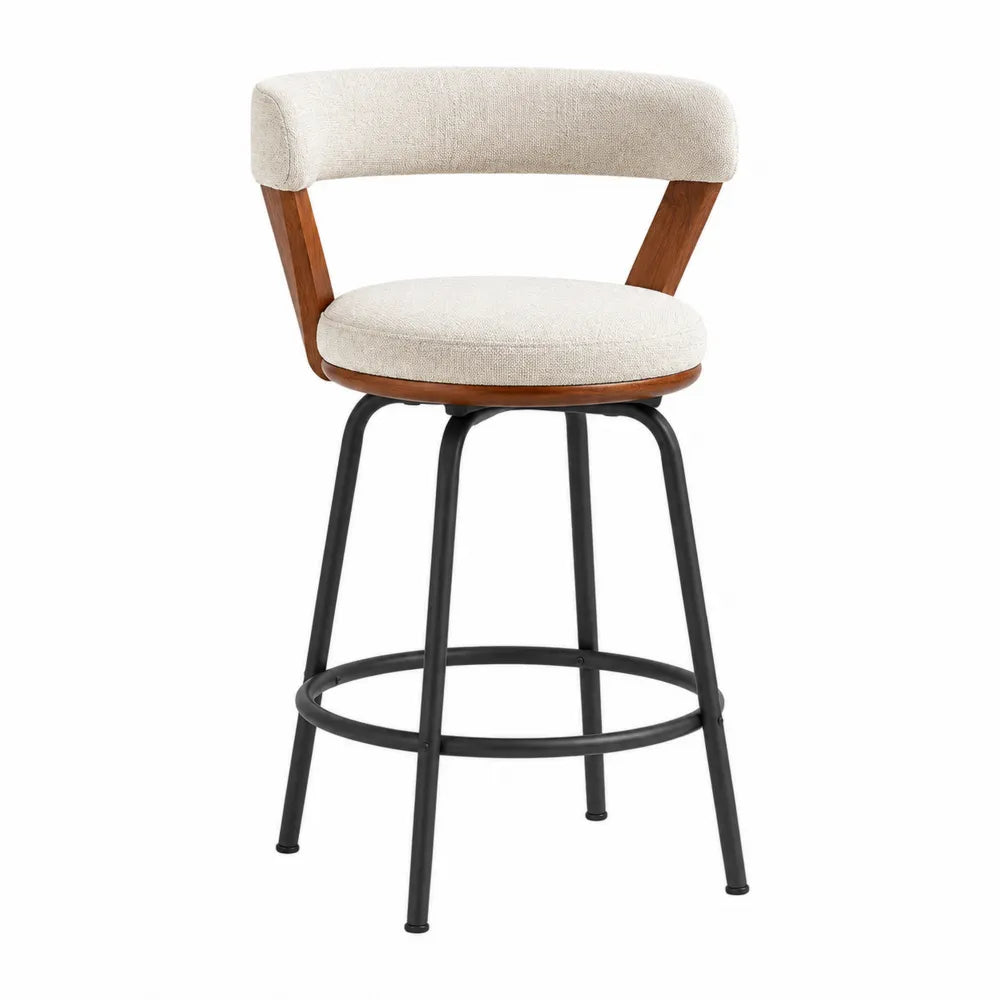 Barhocker Polster Beige Massivholz Metallrahmen