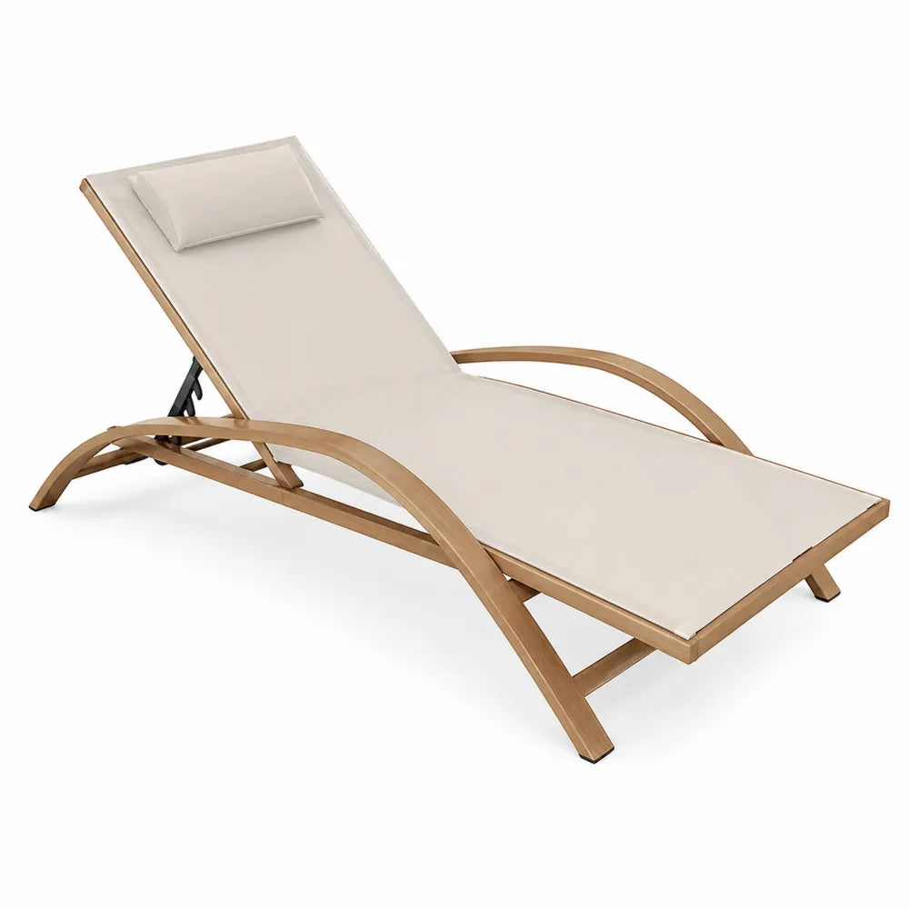 Gartenliege Teakholz Textilene Beige 200 cm