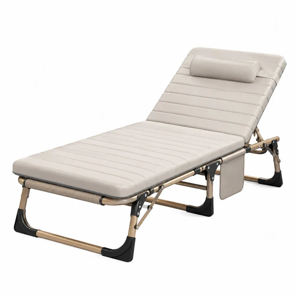 Klappbare Gartenliege Beige mit Stahlrahmen und Polyesterpolster