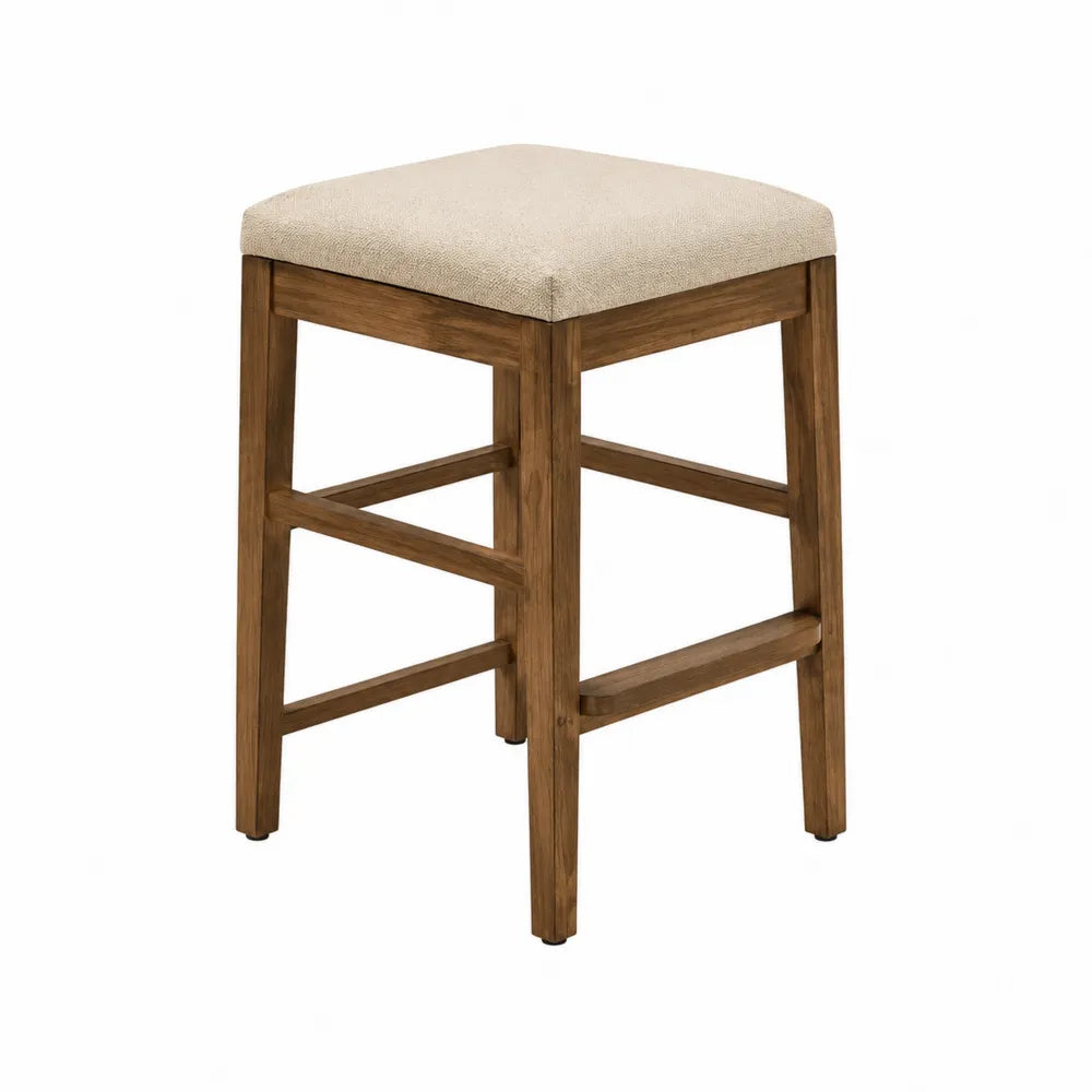 Holz Barhocker mit Polyesterbezug Beige 75 cm