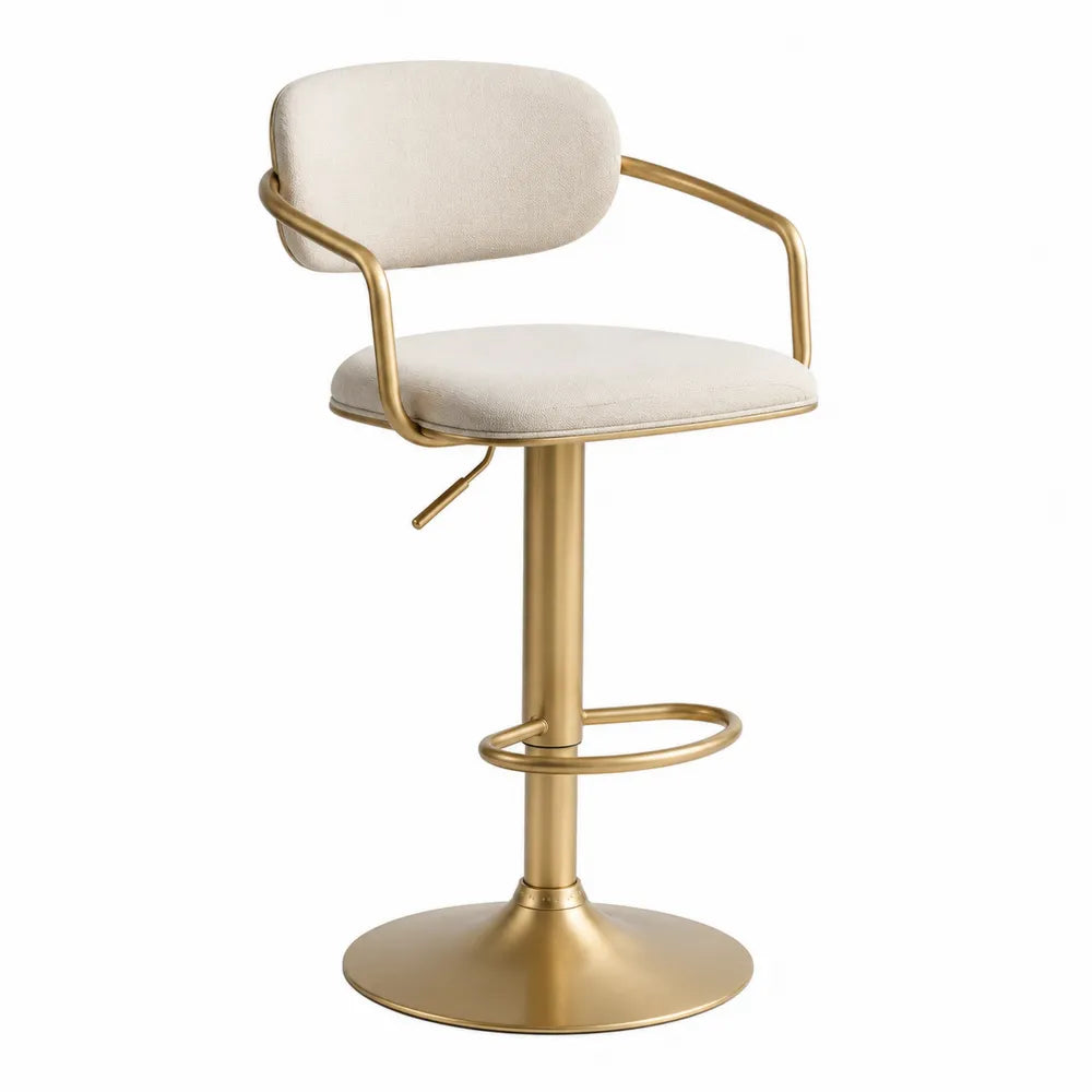Höhenverstellbarer Barhocker mit Stoffpolsterung und Metallrahmen in Beige