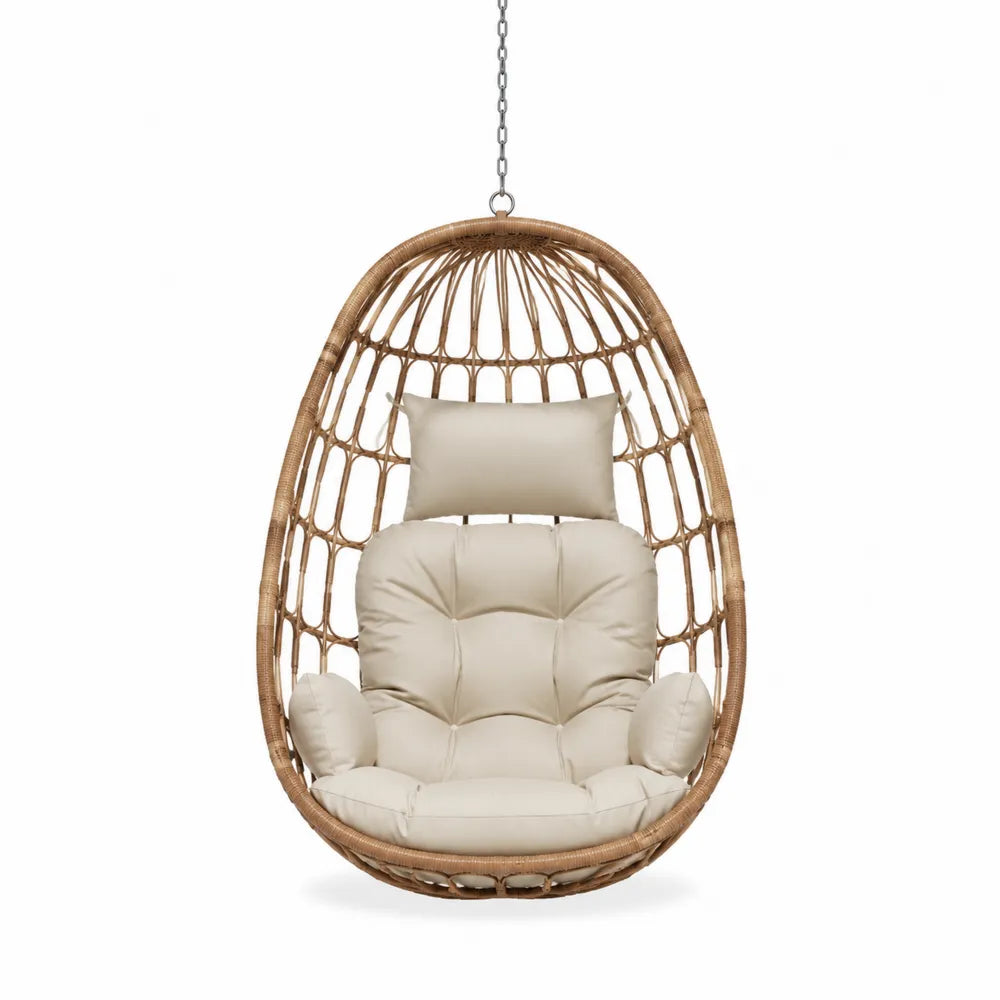 Hängesessel aus Polyrattan mit Kissen Beige