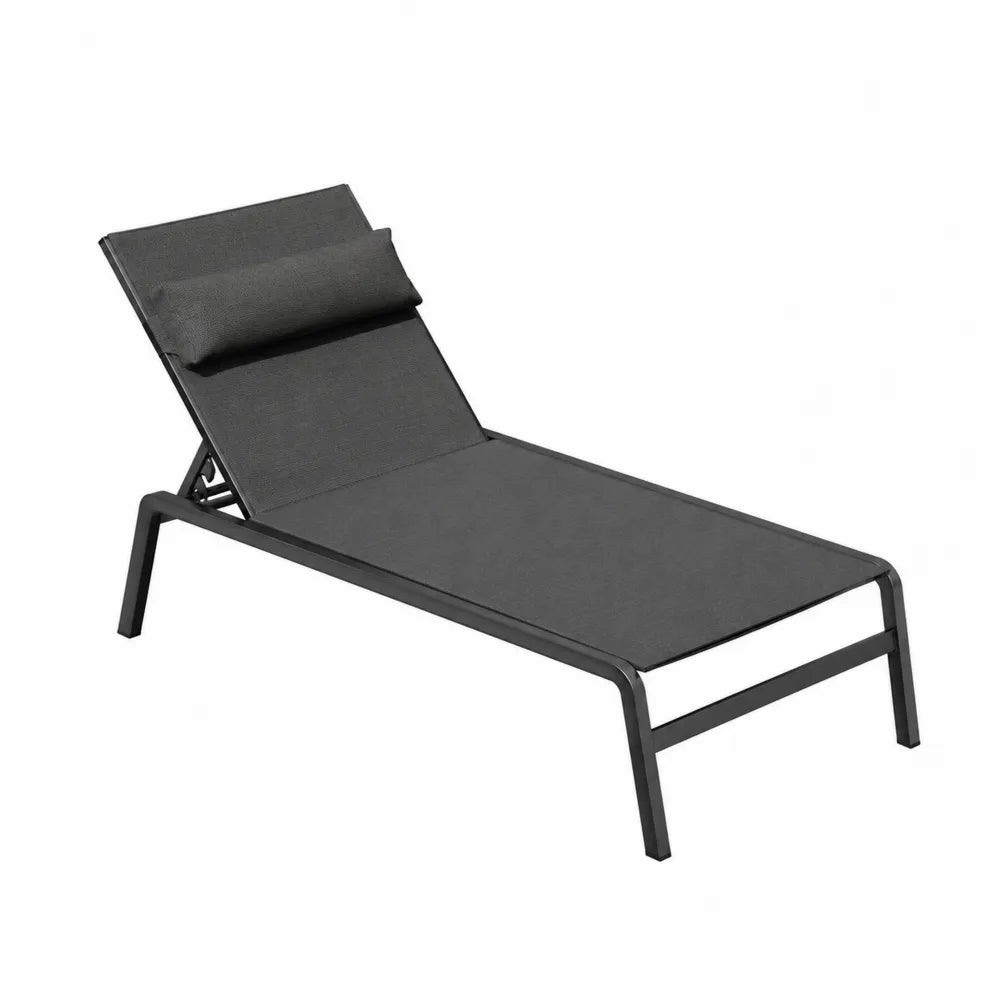 Verstellbare Gartenliege Aluminium mit Textilbezug, Schwarz