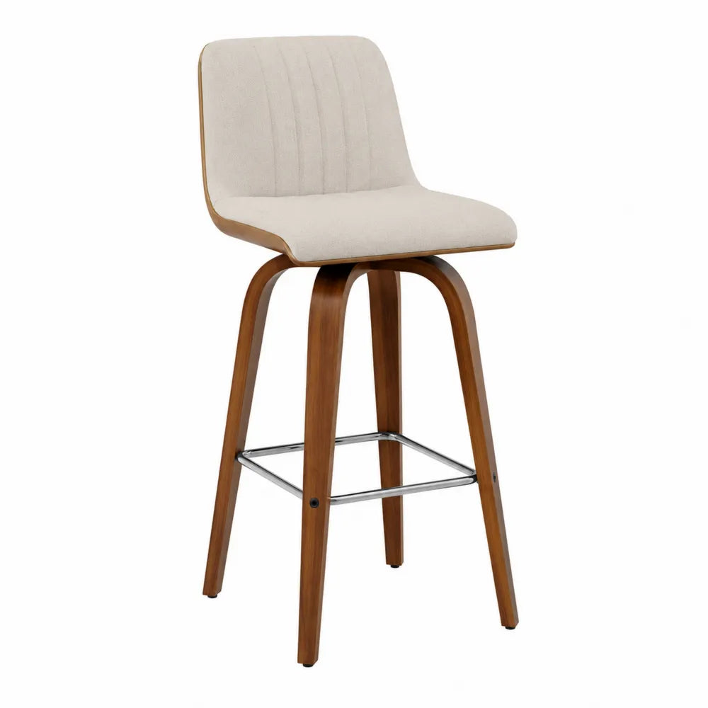 Barhocker Beige Leinen mit Rückenlehne 108cm Holz