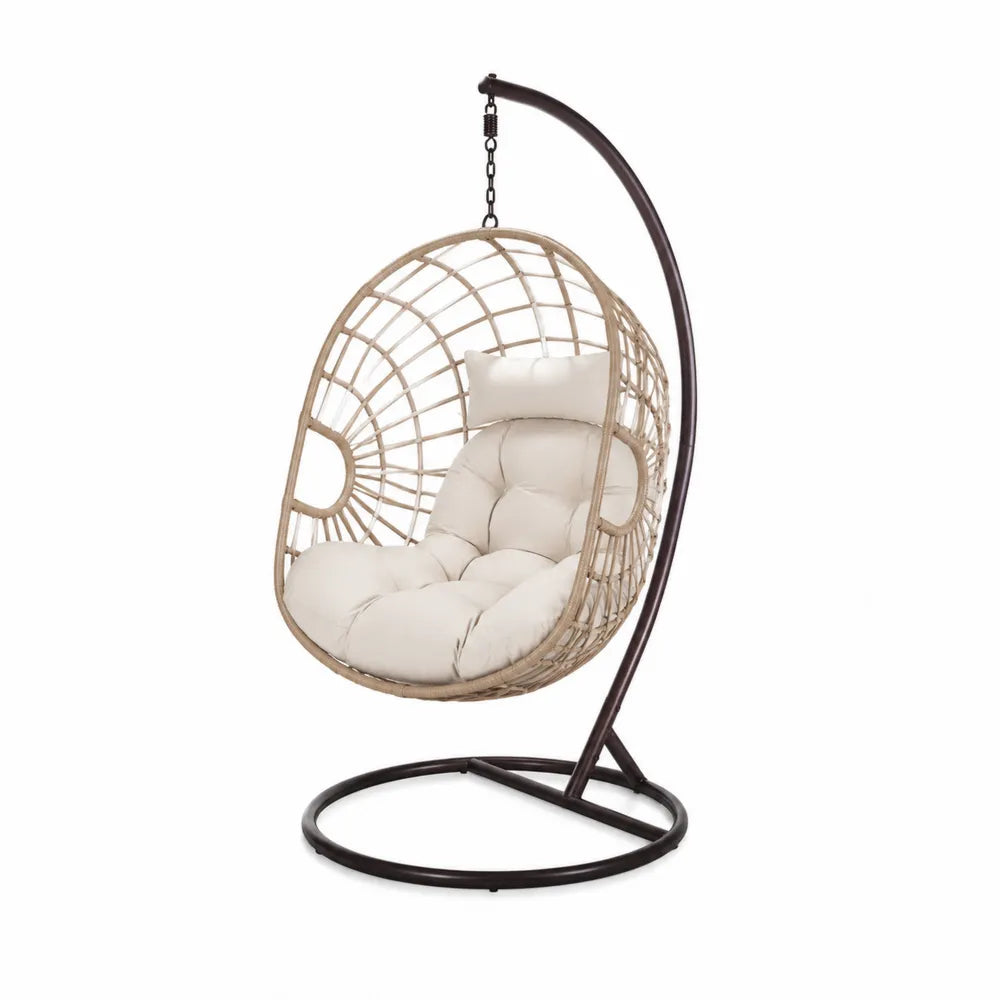 Hängesessel aus Rattan mit Polyesterkissen, Beige