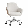 Bürostuhl mit Rollen, creme, Bouclé-Stoff, verchromter Stahl