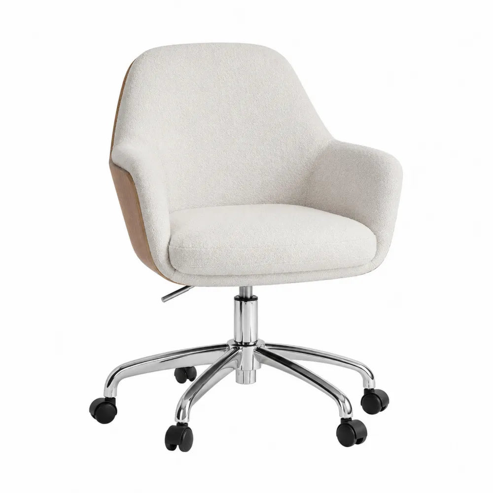 Bürostuhl mit Rollen, creme, Bouclé-Stoff, verchromter Stahl