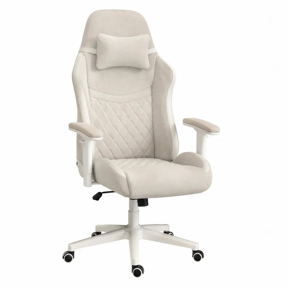 Ergonomischer Bürostuhl aus Polyestergewebe in Beige mit Kopfstütze