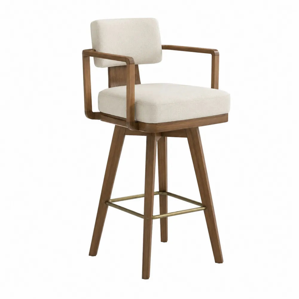 Barhocker aus Walnussholz mit Polyesterpolsterung in Beige