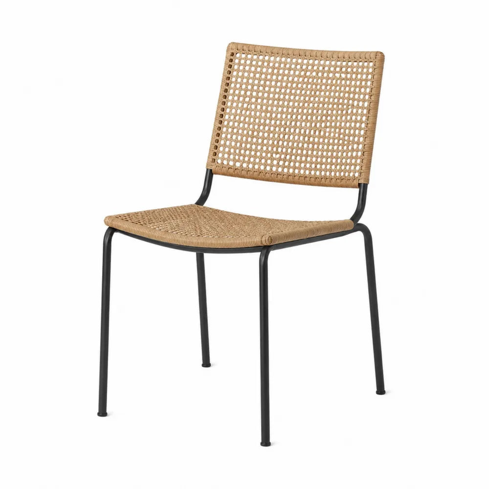 Rattanstuhl mit Stahlrahmen, beige