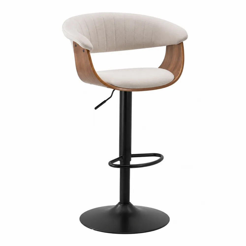 Barhocker Holz Metall Beige Höhenverstellbar
