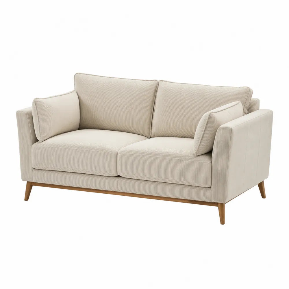 2-Sitzer Sofa Baumwollcord Beige Holzbeine