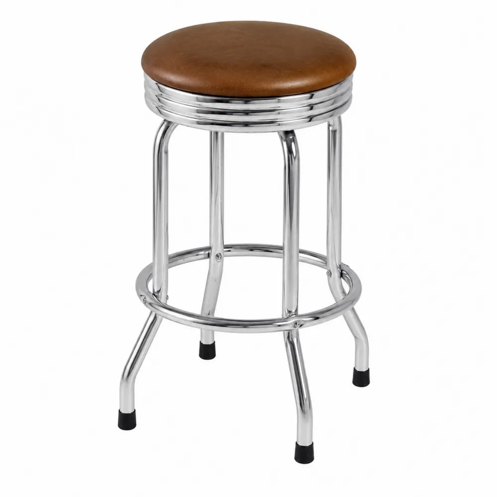 Barhocker rund Kunstleder braun Edelstahl poliert Höhe 75 cm