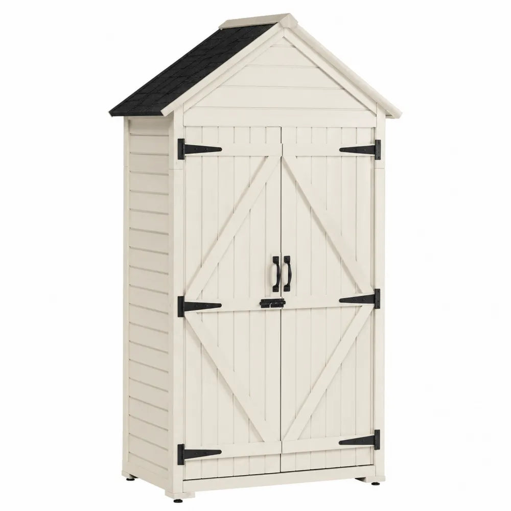 Gartenschrank Kunststoff Cremeweiß mit Doppeltür 190x90x90 cm