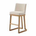 Barhocker aus Holz mit beigem Polyesterbezug