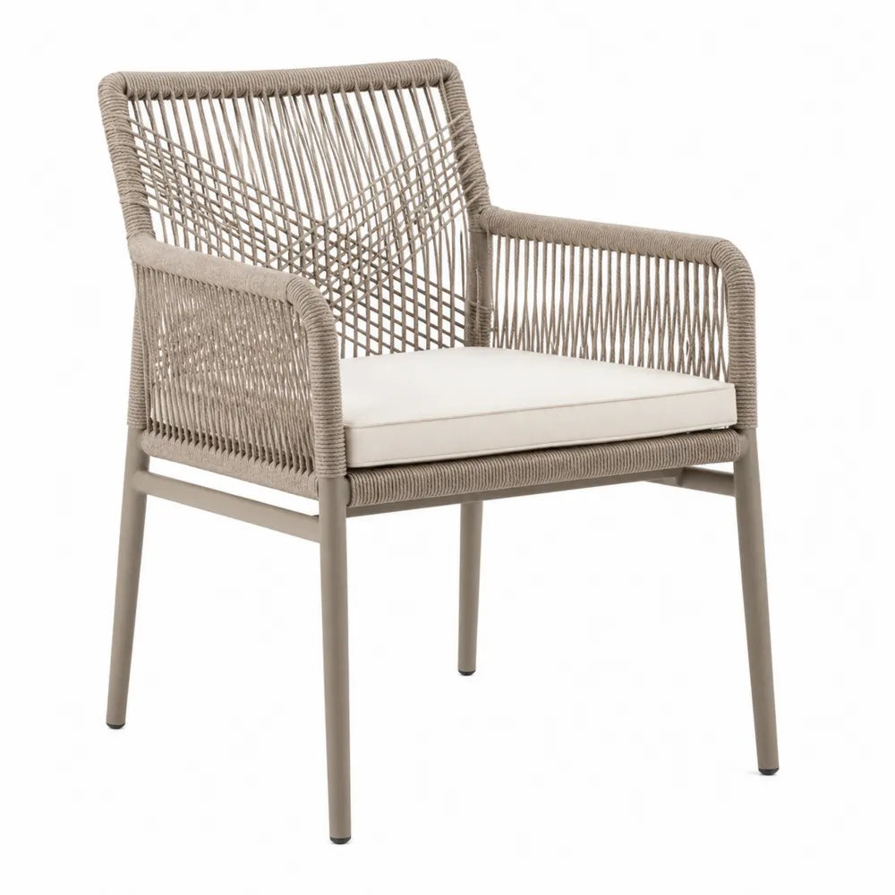 Aluminiumstuhl mit Seilgeflecht und Polster Beige