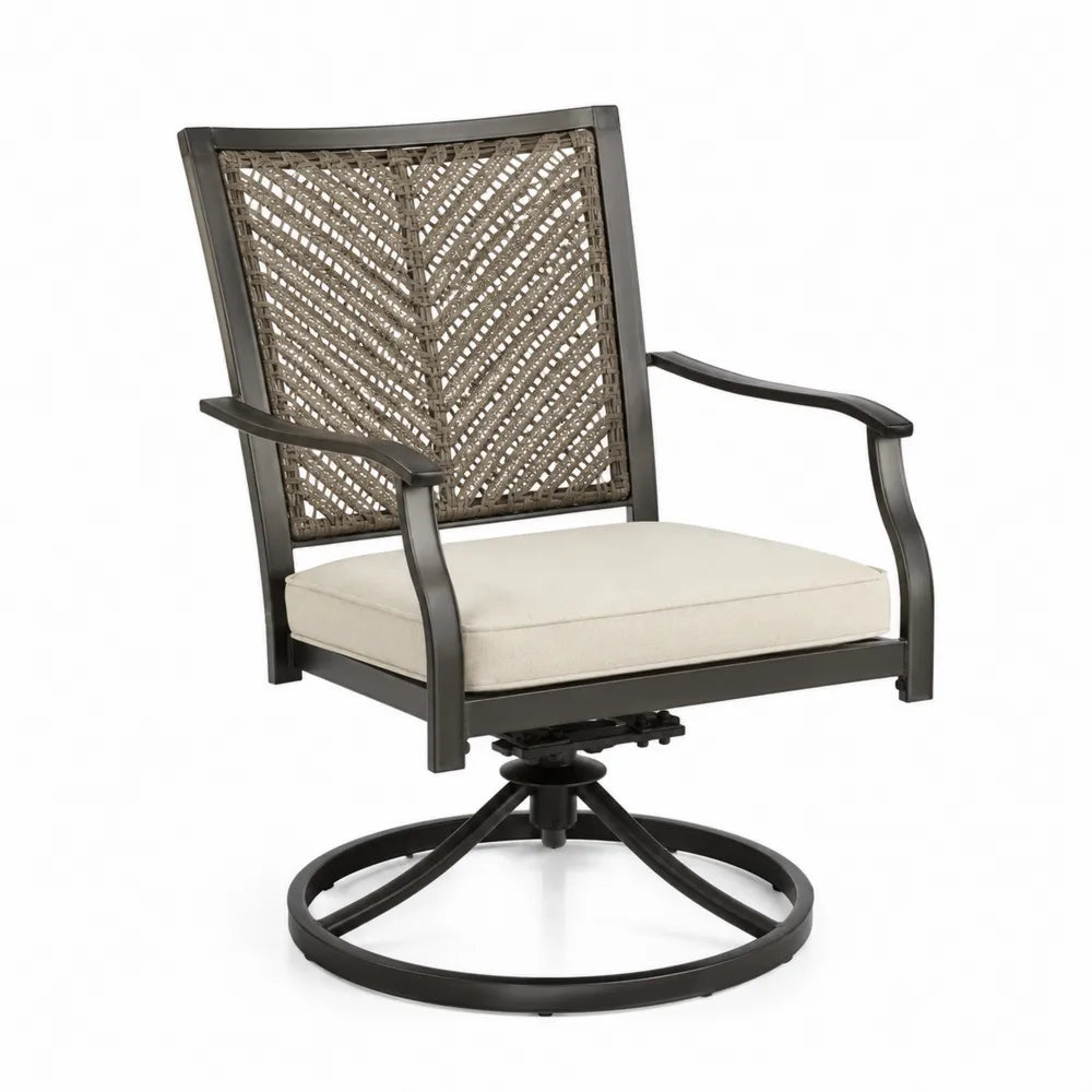 Drehbarer Gartenstuhl aus Aluminium mit Polyrattan und Polyesterkissen