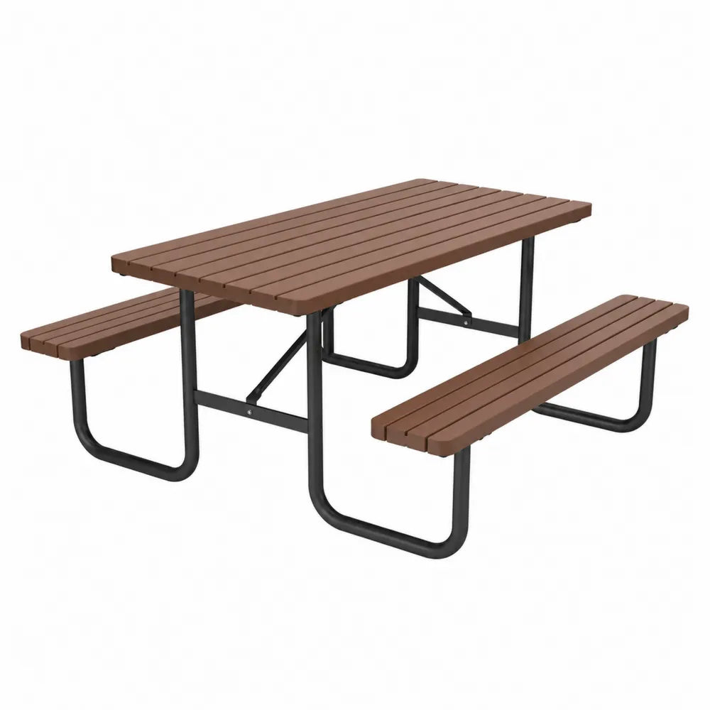 Picknicktisch-Set Holzoptik Metall 150x140x76 cm