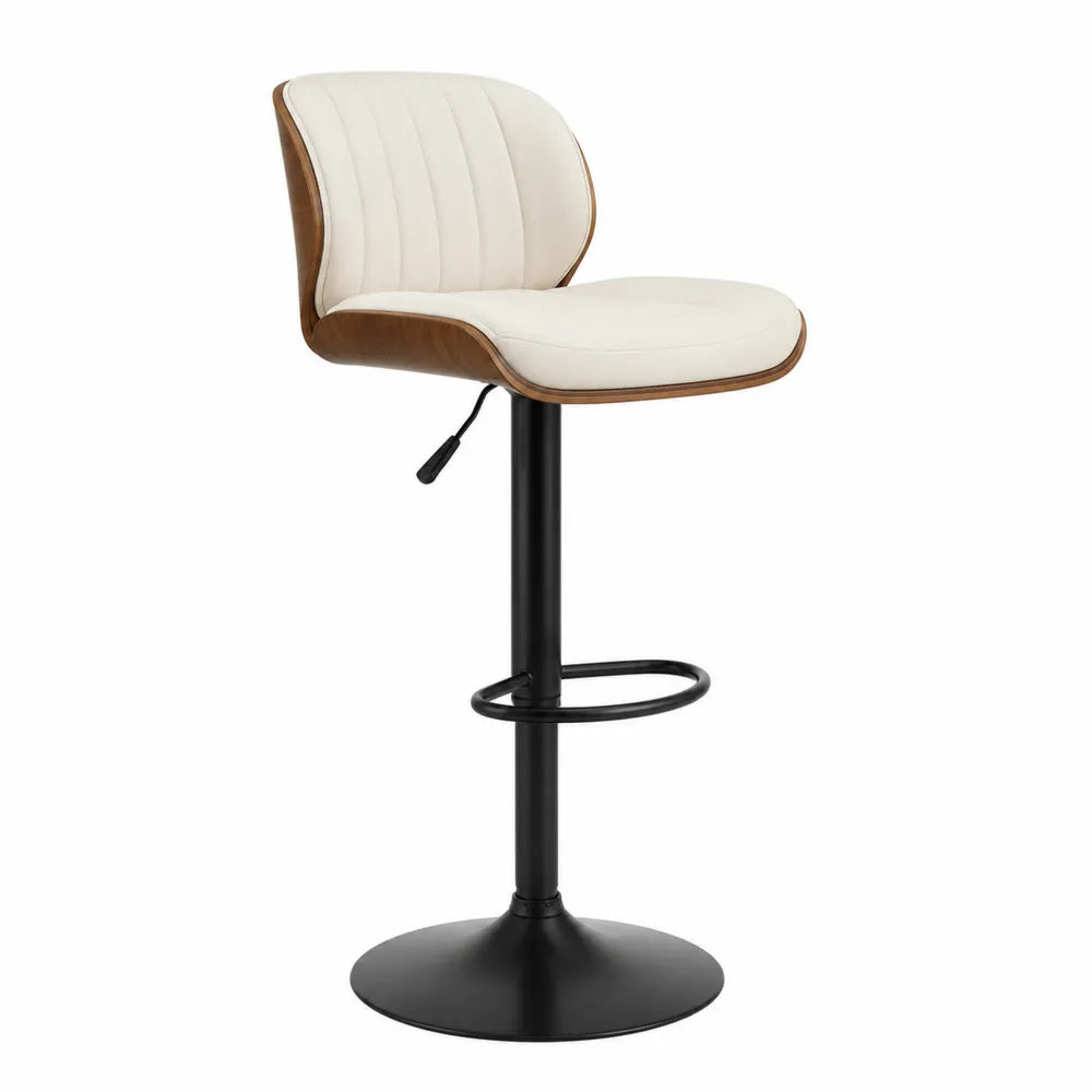 Barhocker höhenverstellbar Kunstleder Sperrholz Stahl schwarz/creme