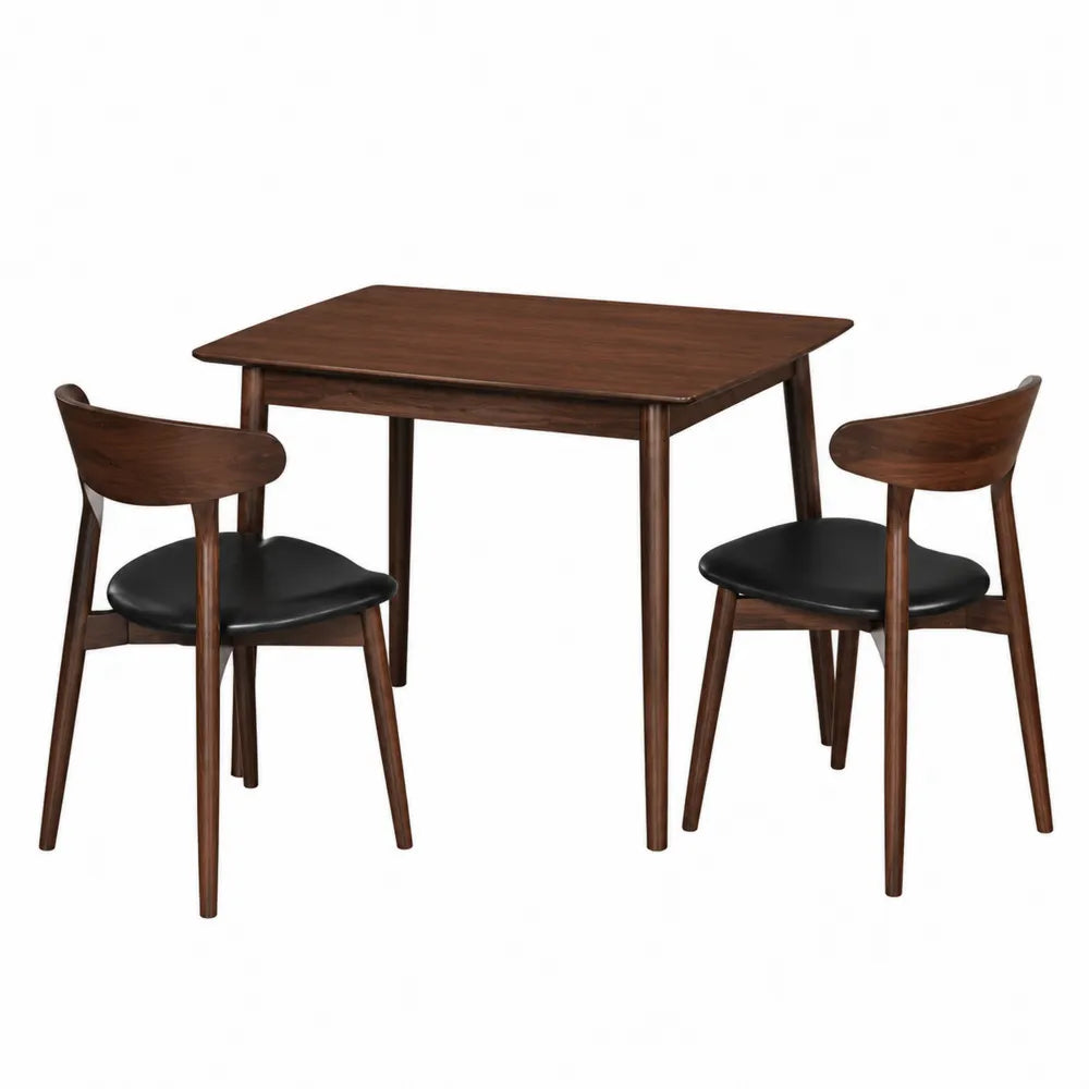 Holz-Esszimmerset mit Kunstleder, Tisch 120cm, Dunkelbraun/Schwarz